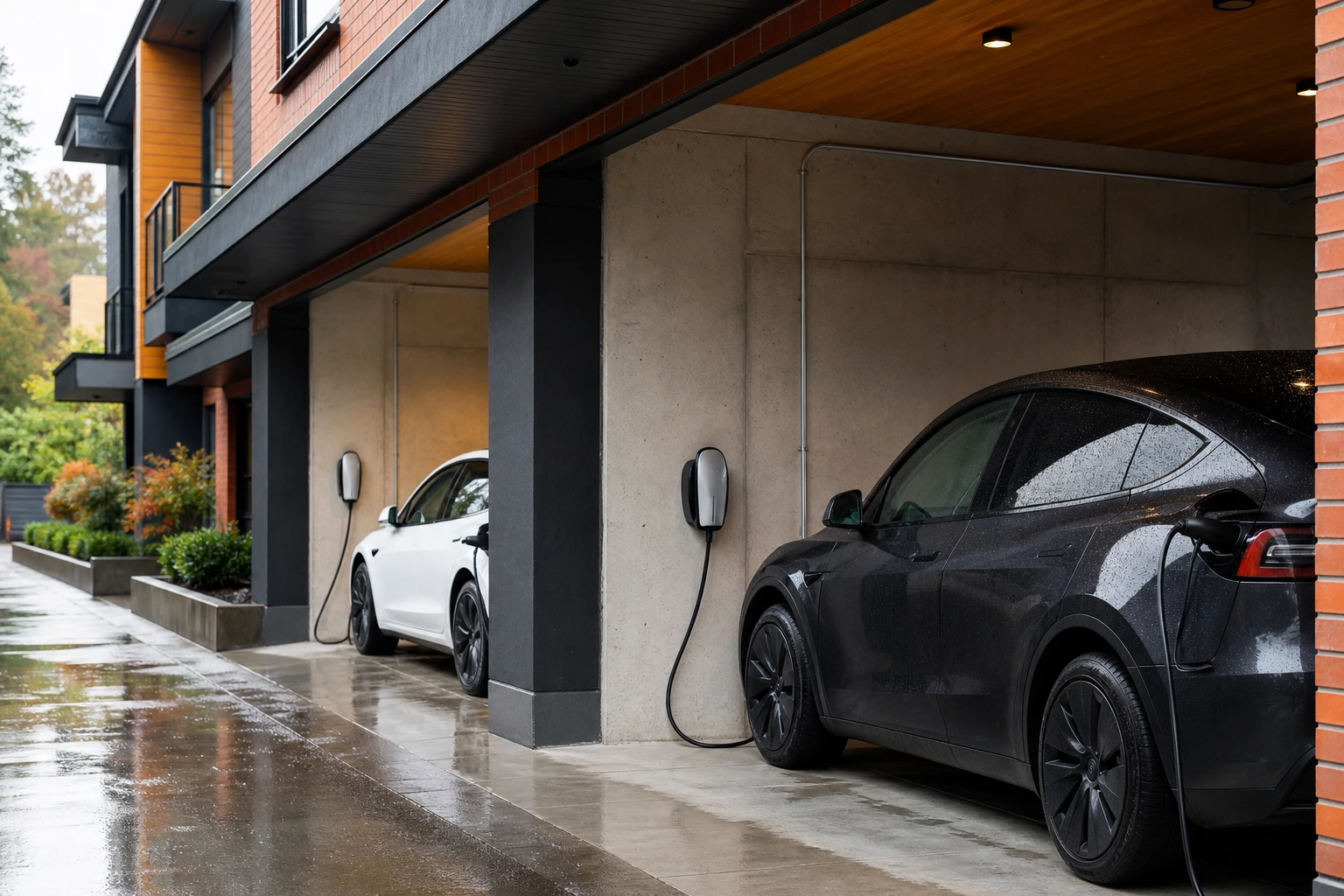 Surrey townhouse shared parking with completed EV charging routes